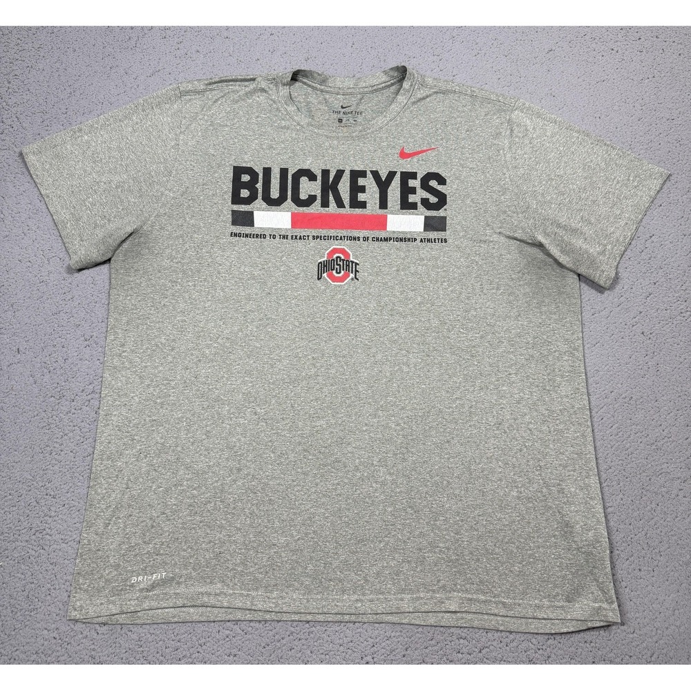 Nike Ohio State Buckeyes Shirt Mens 2XL Gray NCAA Football Dri Fit The Nike Tee